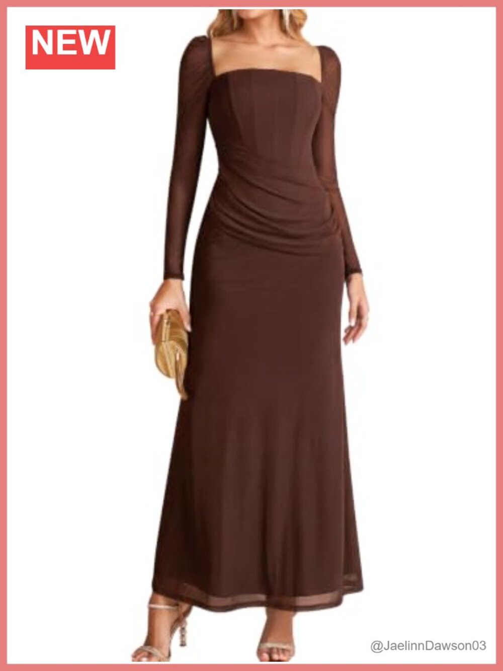 Women's Long Sleeve Bodycon Maxi Dress Square Neck Ruched Formal Wedding Guest